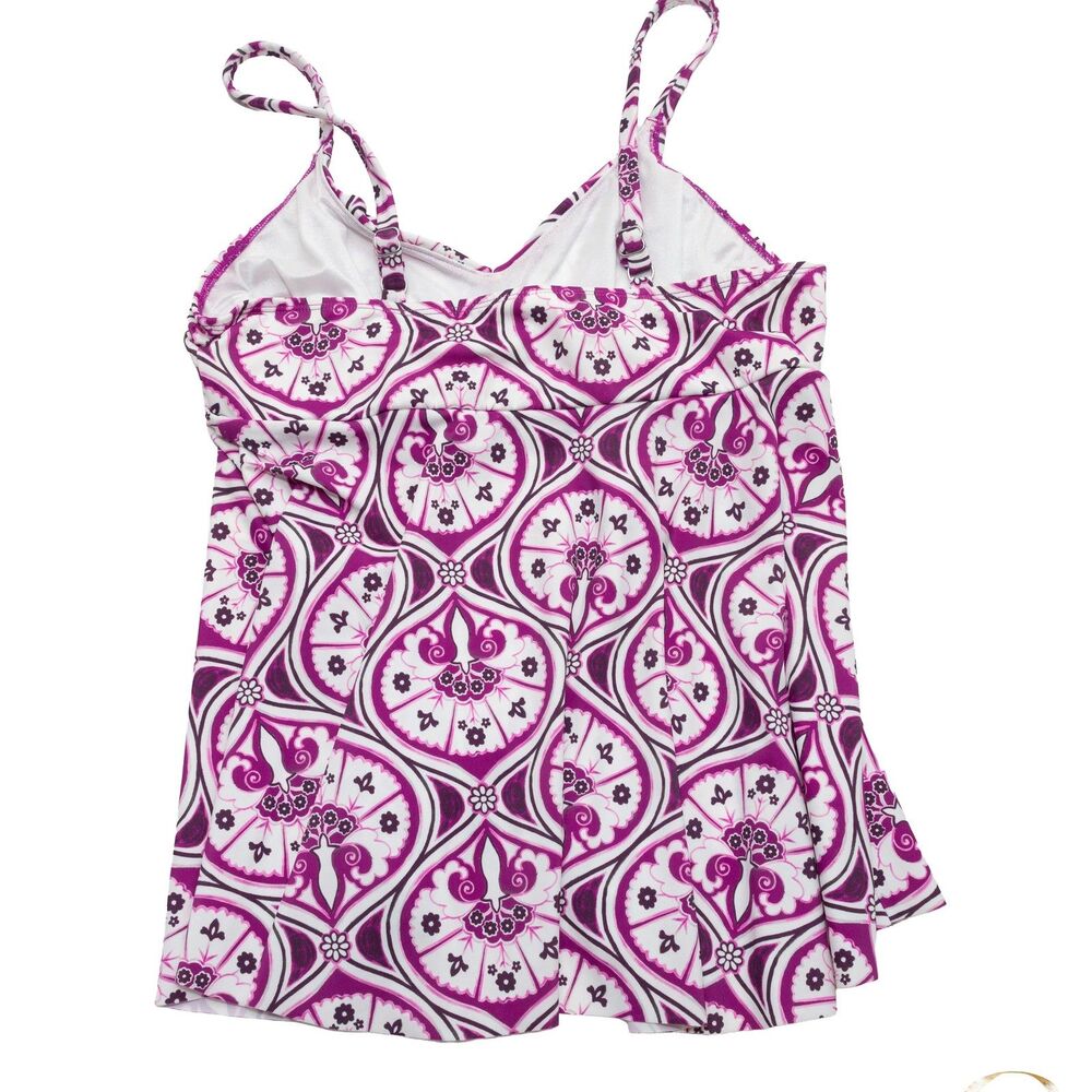Swim Solutions Sz 12‎ Women's Magenta White Patterned Underwire Tankini Swim Top - Picture 5 of 6